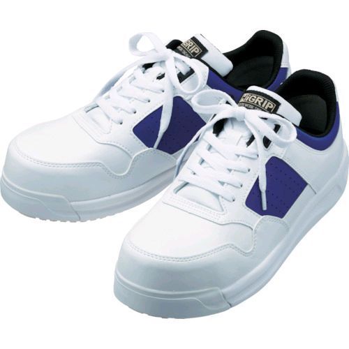 ミドリ安全メーカーお問い合わせ：048-989-3177【特長】●独自開発のハイグリップスーパー底で高い耐滑性を実現しました。●親指をまっすぐに伸ばして、快適に着用できるワイド樹脂先芯を使用しています。【仕様】●寸法(cm)：28.0●足幅サイズ：EEE●色：ホワイト/ブルー●US(アメリカ)規格サイズ：10●UK(イギリス)規格サイズ：10●EU(ヨーロッパ)規格サイズ：46【仕様2】●JSAA A種認定●耐圧迫性荷重：10±0.1kN【材質／仕上】●甲被:人工皮革/合成皮革●先芯:ワイド樹脂●靴底:EVA/合成ゴム【原産国】中国