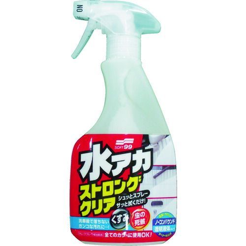 【特長】●汚れ部分に吹き付けて、サッと拭き取るだけ。●白い粉が残ることもなく、二度拭きの必要がありません。●ノーコンパウンドタイプなので、塗装を傷めません。●形式:スプレー【用途】●自動車ボディー用水アカ取り。【仕様】●容量(ml)：500●内容量：500ml【材質／仕上】●成分:界面活性剤（ヤシ石けん）、洗浄助剤、香料【原産国】日本