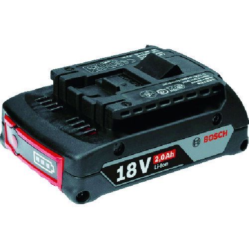 ボッシュメーカーお問い合わせ：0120-345-762【特長】●ボッシュ独自の「CoolPack」デザインで、電池の長寿命化を実現しました。●信頼のECP回路が電池を守ります。●2.0Ahから12.0Ahまでのボッシュプロ用リチウムイオン電池パックが全て使用可能です。【用途】●ボッシュプロ用18Vコードレス商品シリーズのバッテリー。【仕様】●種類：電池パック●電圧(V)：18●容量(Ah)：2.0【仕様2】●電圧：18V●容量：2.0Ah●電池タイプ：リチウムイオン●電池種類：ボッシュプロ用充電式専用バッテリー●本体寸法：113x40x75mm【材質／仕上】●ポリアミド樹脂＋高密度ポリエチレン【原産国】マレーシア
