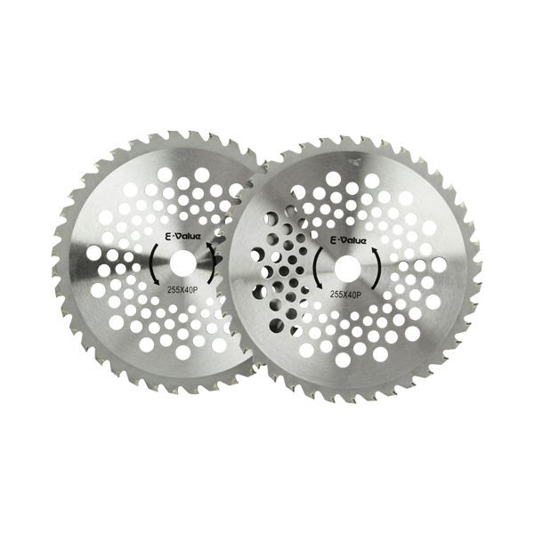 【用途】刈払機用チップソー。【機能・特徴】チップは斜め埋め込みで、飛びにくく作業者に安全です。刃先全面研磨なので、切れ味抜群です。【仕様】●外径：255mm。●刃数：40P。●刃厚：2.2mm。●穴径：25.4mm。●25cc以上刈払機推奨。●2枚組。園芸機器 刈払機 　草刈チップソー