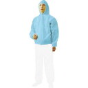 【即納在庫品】「直送」トラスコ中山 株 TPCFLLB 不織布使い捨て保護服フード付ジャンバー LLサイズ ブルー