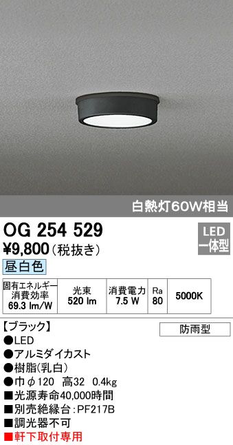 オーデリック ODELIC OG254529 LEDポーチライト 防雨型 昼白色 エクステリア 軒下取付専用 PLATE 照明器具