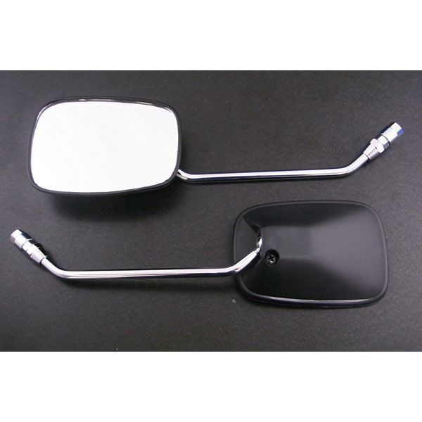 ALBA アルバ 101-020 バックミラー／角型ブラック【メッキステー】 8mm 正ネジ ／左右セット【カブカスタム等】