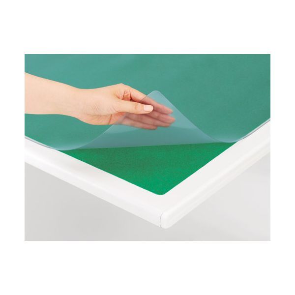 【商品説明】●特殊加工によりマット全体がマウスパッドとして使用できます。長時間の作業でも手が痛くなりにくい、斜めカット加工。●両面無移行●下敷付き●サイズ：縦690×横1190mm●材質：マット＝ポリ塩化ビニル（PVC）1．2mm厚、下敷＝不織布（PET）0．7mm厚●光学式マウス、ボール式マウス対応●下敷色：グリーン※マウスの種類によっては反応がにぶい場合があります。※温度・湿度・直射日光等により若干の縮小、反り、変色が生じる場合がございます。デスクマット4977564519889