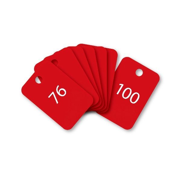 【商品説明】●スタイリッシュなオリジナルデザインの四角型の番号札です。●お店やホテル・旅館等で何かと重宝する番号札です。●番号が76〜100入●本体：スチロール●穴径：φ6.5mm●W40XD60XH2.7mm