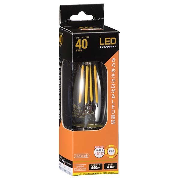 オーム電機 LDC4L C6 LEDフィラメントタイプ電球 シャンデリア球 クリア（40形相当...