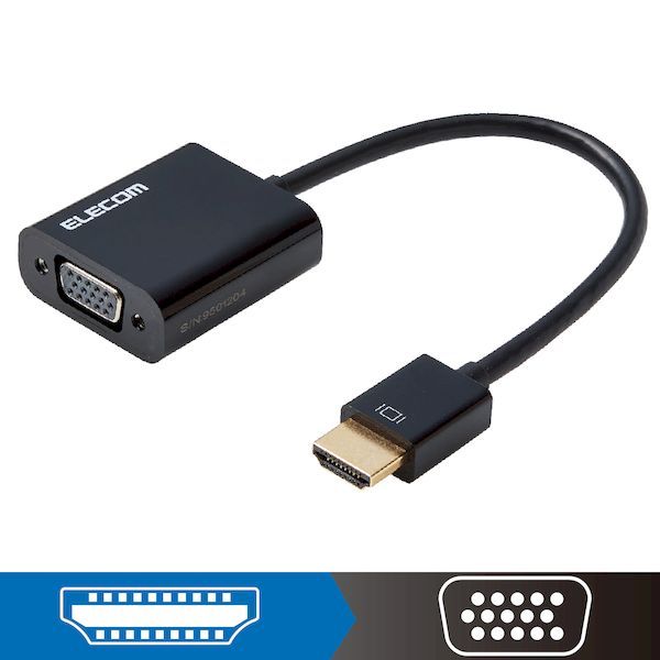 【商品説明】■対応機種：HDMI端子搭載のPC及VGA端子搭載のモニター等 ■コネクタ形状：HDMIオス-VGAメス ■ケーブルタイプ：ノーマルタイプ ■対応解像度：1920×1080 60p ■シールド方法：3重シールド ■プラグメッキ仕様：金メッキ ■ケーブル太さ：5mm ■カラー：ブラック ■環境配慮事項：EU RoHS指令準拠 (10物質) ■ケーブル長：0.15m
