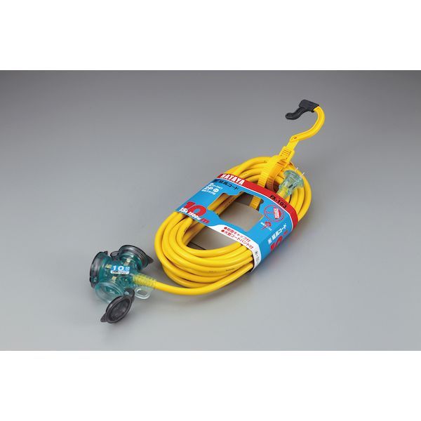 【商品説明】●標準、屋外用 FX延長コード●水の浸入を防ぐ防雨キャップ付です。●吊り下げて収納できるエクスバンド付。●通電確認ができるパイロットランプ内蔵。【注意・使用条件】●電線の長さは20mです。●電線長さ：20m●電線種別：ソフトVCT●電線太さ・心数：2.0平方ミリメートル×2C●コンセント定格：2P・15A・125V●コンセント仕様：標準型×3●色：レモンイエロー