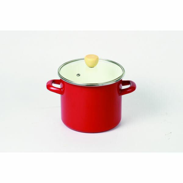 Glass Pots - (LINEクーポン有)パール金属 HB-5070 クラッソ ホーロー深型クックポット16cm レッド HB5070【キャンセル不可】 保存容器 両手鍋 新生活 llパール金属 ガラス蓋付き