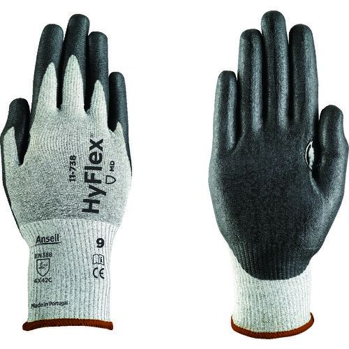 【特長】●INTERCEPT Technology採用の糸・ナイロン・Lycra・ガラス繊維を独自に融合した超強力繊維を使用し、耐切創性が優れています。●鋭利なものやバリに強力な耐性を持っています。●水性ポリウレタンによるコーティングにより、指先の動かしやすさや快適さを保っています。●親指の付け根を強化し、保護を提供するだけでなく手袋の寿命も延ばします。【用途】●自動車、その他機械などの製造。●金属板の取り扱い、乾燥、塗装または亜鉛メッキの切断。●ガラス板、鋭利なものの取り扱い。●乾いた小型部品や軽く油が付いた部品の切断。●メンテナンス。●事前組み立て。【仕様】●色：グレー/ブラック●サイズ：XL●厚さ(mm)：1.5●ゲージ数：13●リストカラー：ブラック●全長(cm)：22.5〜27.5●手のひら周り(cm)：22.0●中指長さ(cm)：8.4●耐切創レベル：ISO C●EN388 2016規格：4×42C●すべり止め：あり【仕様2】●13ゲージ編●EN388:2016規格：耐摩耗レベル4、耐切創レベルX、耐引裂レベル4、耐突刺レベル2、EN ISO耐切創レベルC●シリコンフリー【材質／仕上】●繊維部：HPPE、グラスファイバー、スパンデックス、ポリエステル●すべり止め部:水性ポリウレタン、ニトリル【原産国】ポルトガル