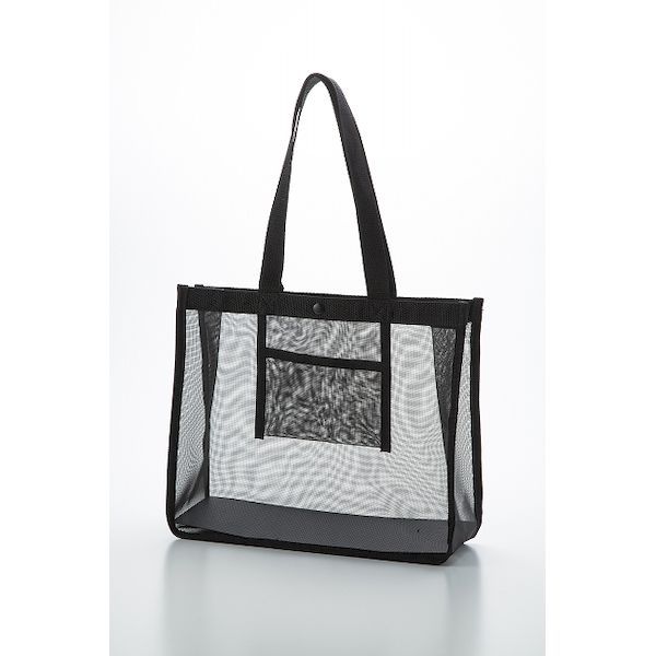 4985396017831 【10個入】 透明ビニールバッグ メッシュバッグ ボタン付き MB−3528BK黒 90837【キャン..