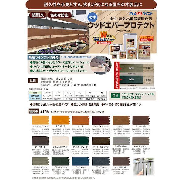 アトムハウスペイント 4971544089126 水性ウッドエバープロテクト 0．7L オールドグリーン