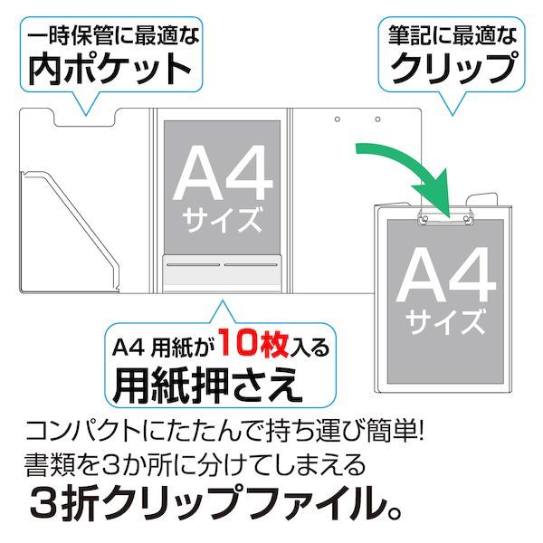 iDECA 楽天市場店のセキセイ FB-2030-60 クリップファイル トリプル ブラック｜アングル3