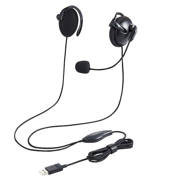 STAX - (LINEクーポン有)エレコム ELECOM HS-EH02UBK ヘッドセット 耳掛け 有線 両耳 USB 軽量 黒 HSEH02UBK