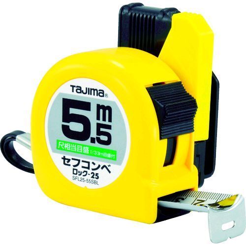 （株）TJMデザインメーカーお問い合わせ：0120-125577【特長】●尺相当目盛付です。●落下防止用ベルトホルダー付です。●片手で簡単脱着可能です。【用途】●一般測定用コンベックス。【仕様】●テープ長さ(m)：5.5●テープ幅(mm)：25●水平保持(m)：2.4【仕様2】●移動爪●ロックタイプ●片面目盛●455mmピッチ表示：あり●減速ボタン：なし●ショックアブソーバー：あり●ベルトクリップ無し●ベルトホルダー付き【材質／仕上】●テープ:スチール【注意】●本製品には通電性があります。感電に注意して下さい。●テープのエッジで手を切る恐れがありますので、手袋を着用して下さい。【原産国】中国