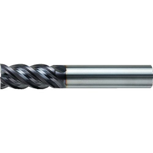 三菱マテリアル　工具メーカーお問い合わせ：0120-34-4159【特長】●4枚刃で溝切削を実現しました。従来2枚刃と同等の切り込み量で、送り速度2倍です。●特殊溝形状により切りくず排出性が格段に向上し、重切削が可能です。【用途】●被削材:炭素鋼、合金鋼、工具鋼、ステンレス鋼(オーステナイト系)、高硬度鋼(〜55HRC)、耐熱合金、銅合金。【仕様】●刃径(mm)：9.5●刃長(mm)：22●全長(mm)：70●シャンク径(mm)：10●表面処理：(Al、Ti)Nコーティング(MS)【仕様2】●ねじれ角45°●センターカット：付【材質／仕上】●極超微粒子超硬合金（UWC）【原産国】日本