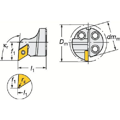 サンドビックメーカーお問い合わせ：0120-350-930【特長】●ヘッド交換式の内径旋削用カッティングヘッドです。●低切削抵抗により、安定した加工が可能です。【用途】●内径旋削加工用。【仕様】●ゲージチップ：DPMT 07 02 04●切り込み角：93●f1：13●l1：20●D5m：20●Dm_min：25●チップ締め付けトルク：0.9【仕様2】●サンドビック　コロターンSL　コロターン111用カッティングヘッド【原産国】スウェーデン