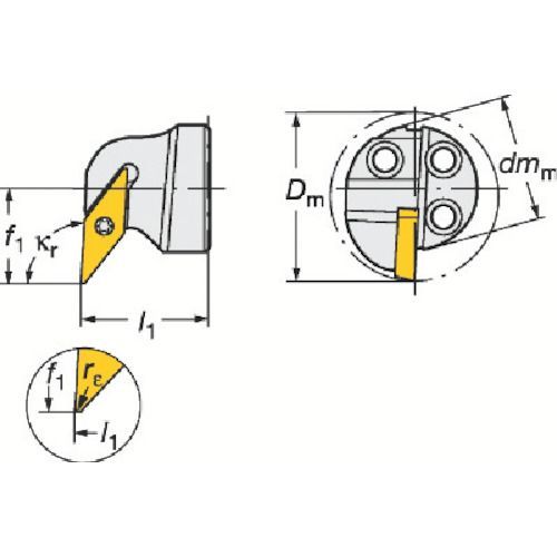 サンドビックメーカーお問い合わせ：0120-350-930【特長】●ヘッド交換式の内径旋削用カッティングヘッドです。●低切削抵抗により、安定した加工が可能です。【用途】●内径旋削加工用。【仕様】●ゲージチップ：VCMT 11 03 04●切り込み角：93●f1：18●l1：20●D5m：25●Dm_min：33●チップ締め付けトルク：0.9【仕様2】●サンドビック　コロターンSL　コロターン107用カッティングヘッド【原産国】スウェーデン