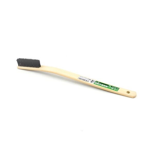 【用途】つや出し、汚れ落とし、接着材の塗布。【機能・特徴】木目出しや革ツヤ出し、水廻り作業に使えます。使いやすい曲り柄です。【仕様】●タイプ：竹ブラシ・曲柄。●毛材：豚毛線。●線：豚毛。●柄：竹。【注意事項ほか】用途に合わせたブラシをお使いください。安全のために必ず保護メガネ・保護手袋を着用してください。大工道具 砥石ペーパー ワイヤーブラシ類