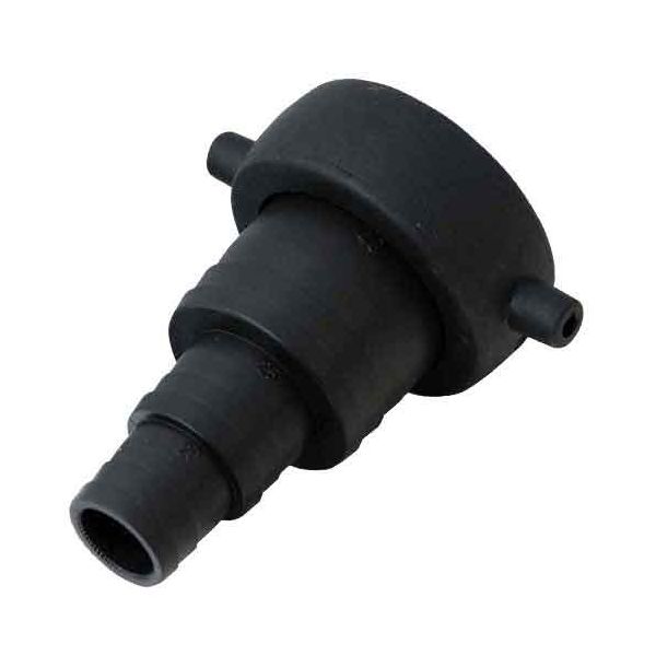 【用途】ポンプパーツ。【機能・特徴】ポンプ本体と各種ホースの連結に使用します。メスネジ部はポンプ本体に、タケノコ部はホースに接続します。ホースバンドを使用してホースに接続します。38mm口径ポンプを38mm、25mm、20mmのホースへの接続が可能です。【仕様】●ポンプ取付側：38mm。●ホース取付部：内径38・25・20(mm)ホース用。●樹脂(PA)。園芸機器 ポンプ カップリング