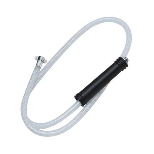 【用途】噴霧器パーツ。【機能・特徴】半自動噴霧器4L用のホースです。先端に握り部が付いていて大変使いやすいです。【仕様】●4L用。●ホース全長：1m。●ホース：塩化ビニル樹脂。●補強層：高弾性ポリエステル繊維。【注意事項ほか】ネジの合わない物には異径金具(別売)をご利用ください。園芸機器 噴霧器 手動式噴霧器パーツ