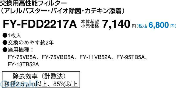 パナソニック電工 Panasonic FY-FDD2217A 気調システム FYFDD2217A 交換用フィルター 交換用高性能フィルター 気調システム関連部材