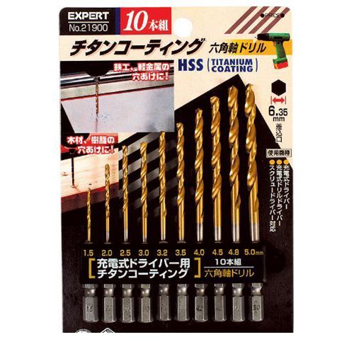 イチネンミツトモ 21900 10本組 鉄工用ドリル イチネンMTM リリーフ 六角軸 六角軸チタンドリル EXPERTチタンコーティング六角軸ドリル