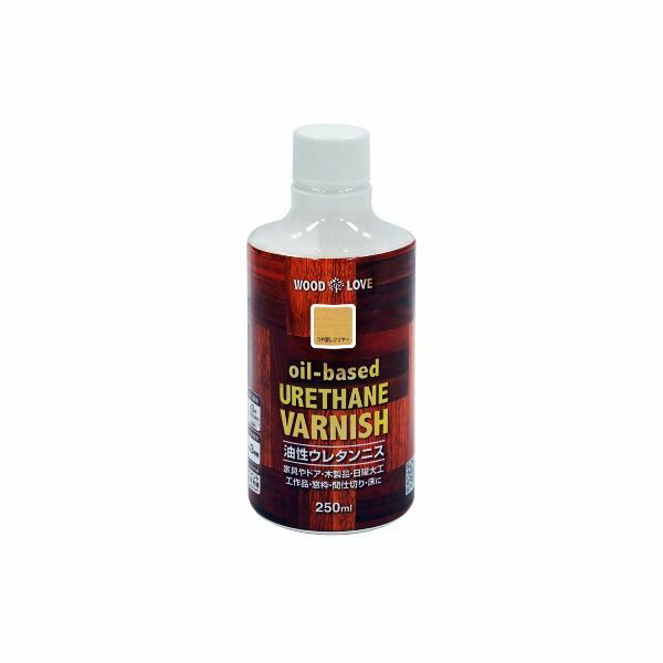 【商品説明】ニス 油性ウレタンニス 着色とニス塗りが同時にできる●家具やドア・木製品・日曜大工・工作品・窓枠・間仕切り・床にもご利用いただけます。●屋内で使用する木製家具や工作品に。●窓枠・間仕切り・ひさしのある屋外木部。●耐候性がよく、変色が少ないニスです。●着色とニス塗りが同時にでき、木目を生かした美しいつやに仕上がります。●容量250ml。塗り面積（2回塗り）約3m2（畳約2枚分）●乾燥時間20℃時：約3時間4976124516795