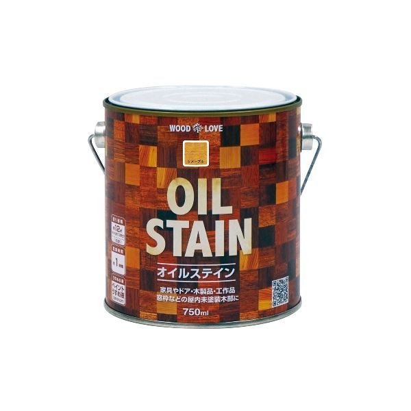 【商品説明】オイルステイン 木部用着色剤●家具やドア・木製品・工作品・窓枠などの屋内未塗装木部に。●テーブル・イス・棚などの未塗装木製家具類、室内の窓枠・ドア・腰板などの未塗装木製建具類、ペーパークラフトなどの工作品に。●※旧塗膜がある場所は完全に取り除く必要があります。●木目の自然の美しさを生かした、鮮やかな着色仕上げができます。●木材に対して強い浸透性を持っており、「そまり」が非常によく、木目を荒らしません。●容量750ml。塗り面積（1回塗り）約12m2（畳約7.2枚分）●乾燥時間20℃時：約1時間4976124517204