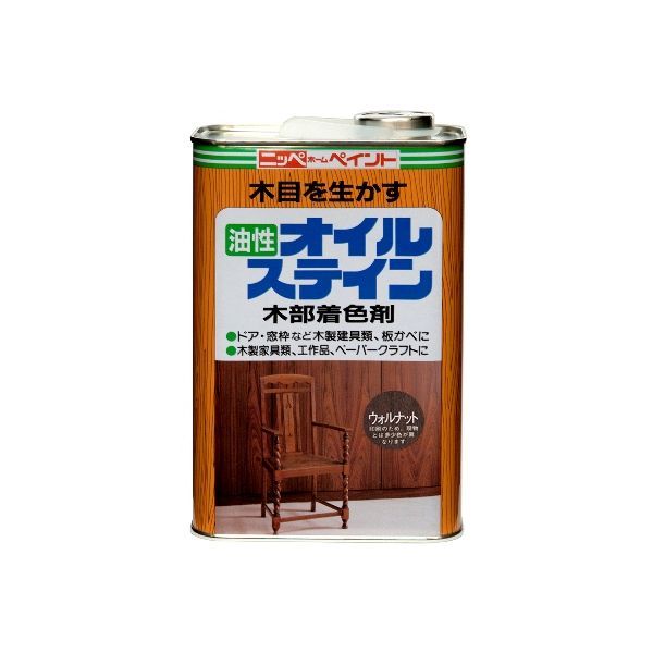 【商品説明】木部用着色剤 ステイン塗料●木材に対して強い浸透性を持っており、「そまり」が非常によく、木目を荒らしません。●非常に塗りやすく、ムラができません。●乾燥が早く、10分程度で手につかなくなります。●用途：テーブル・イス・棚などの木製家具類、室内の窓枠・ドア・腰板などの木製建具類、ペーパークラフトなどの工作品に。●容量1L。塗り面積（1回塗り)約10〜18m2。●乾燥時間：10分〜1時間。●※必ず用途にあったニスを上塗りしてください。4976124520518