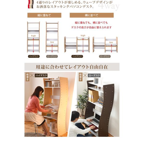 (LINEクーポン有)【お客様組立】JKプラン FWD-0208-WHDB 直送 代引不可・他メーカー同梱不可 流線型がおしゃれな4WAYパソコンデスクFWD0208WHDB パソコンデスク PCデスク ロータイプ ハイタイプ コンパクト パソコン台 パ [3]