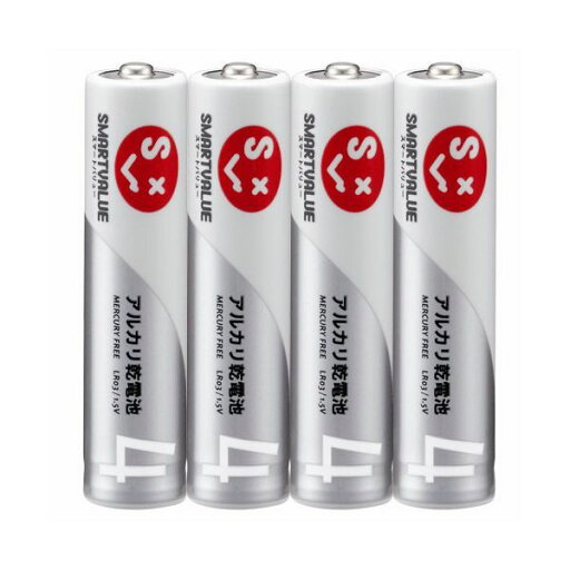 スマートバリュー N124J-4P アルカリ乾電池 単4×4本 N124J4P スマートバリュー N124J-4P アルカリ乾電池 単4×4本 N124J4P
