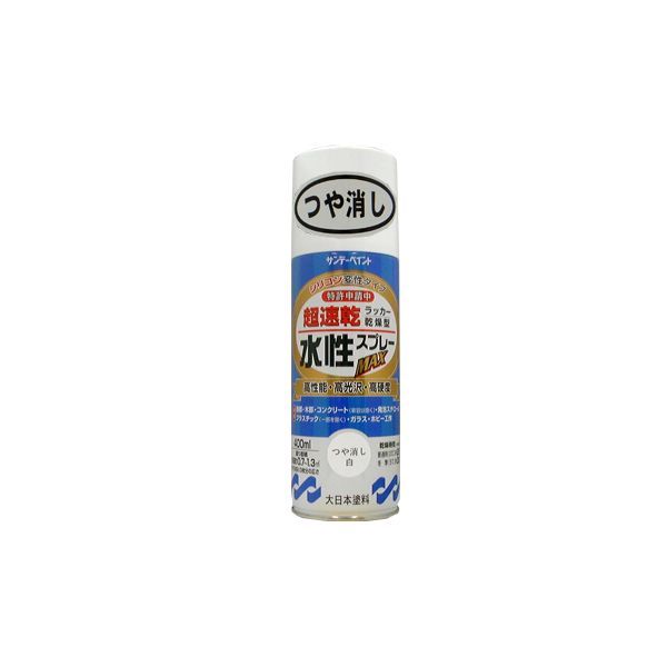 【商品説明】●縦(mm)：65Φ●高さ(mm)：213●重量(g)：約440用途●屋内外のいろいろな場所・物鉄部、木部、コンクリート、ガラス、スレート、プラスチック製品など発泡スチロールにも塗れます特長●指触乾燥約8 分、半硬20 分。作業効率がアップします。●ドライ感のある塗膜は汚れがつきにくく長期間美しさを保ちます。●硬くて強い塗膜が被塗物を護ります。●密着力に優れ、折り曲げにも強い力を発揮します。●指定可燃物で安心。有害物質を含まずいやなニオイもないので室内での塗装に最適です。ご注意●スチロール、ABS、アクリル、硬質塩ビ以外は塗れません。●用途表示以外には使用しないでください。(自動車、高級家具、食器類、床、浴室などの常時水を使用する箇所、熱いものを置くテーブルなど)ラッカースプレー補足商品ワード：測定器・工具のイーデンキ edenki　Lacquer　塗料　Sprays　塗装・内装用品　工事用品　ラッカースプレー検索関連ワード(商品の説明ではありません ) 水性ラッカースプレー ラッカースプレー スプレー 塗料 スプレー塗料 MAX サンデーペイント SUNDAY PAINT 4906754262342 400ml つや消し白 ツヤケシシロ 屋内外 鉄部 木部 コンクリート ガラス スレート プラスチック製品 発泡スチロール 指触乾燥約8分 半硬20分 作業効率 ドライ感のある塗膜 汚れがつきにくい 硬くて強い塗膜 密着力に優れ 折り曲げにも強い 指定可燃物 有害物質を含まず 室内での塗装 塗装 内装用品 製品 商品 部材 部品 資材 用品 機器 工具 現場用 業務用 業務用品 交換用 保守用 常備品 メーカー品 規格品 国内品 定番品 プロ仕様品 法人向け 産業向け 在庫品 補修用 汎用品 標準品 消耗品 取扱品 仕様 型番 純正品 新品 通販 まとめ買い 取り寄せ 手配 納品 塗装用品 内装材 補修材 水性塗料 つや消し 上塗り 補修塗装 スプレー缶 手軽