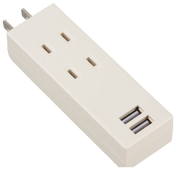 オーム電機 HS-TU2SPC-W USB充電ポート2口付タップ 2個口 ホワイト HS−TU2SPC−W HSTU2SPCW