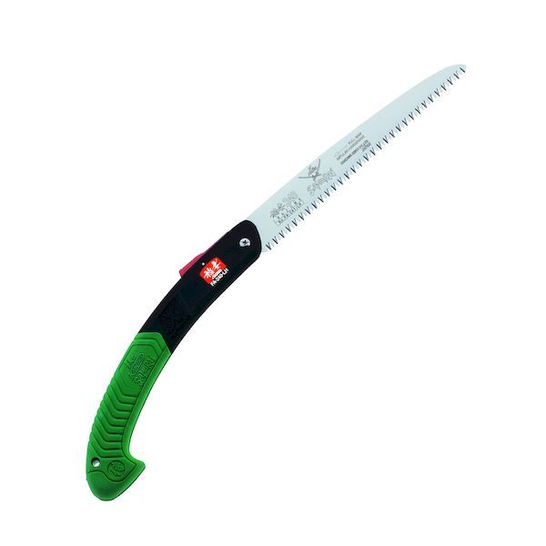 【商品説明】■用途：枝打ち、一般剪定鋸■直刃■荒目：4.0mm　ピッチ■衝撃焼入れ■ハードクロームメッキ■アサリわけなし■胴研磨刃■重量：310g■材質：(1)鋸刃：高級炭素鋼　(2)柄：PP+エラストマー■収納時：285mm■使用時：510mm■刃渡り：240mm■替刃品番：FA-241-LH■包装：ブリスター包装■注意事項：(1)用途以外の仕様は御遠慮ください(2)刃は必ず弊社鋸、純正替刃をご使用ください。■山林での枝打ち作業、植木や果樹の剪定作業、仮枠作りや卓上での木工作業など鋸は様々な状況で使われますが、直刃鋸はそのまっすぐな刃並びで、どのような状況下でも扱いやすく、安定した切れ味を発揮し、精度の求められる作業に最適です。サムライ 神沢精工 FA-240-LH サムライ 稲妻　240mm 剪定鋸4981049424131