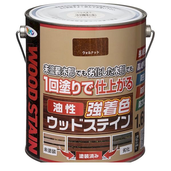 直送 代引不可・他メーカー同梱不可 アサヒペン 4970925538826 油性強着色ウッドステイン 1．6L ウォル..