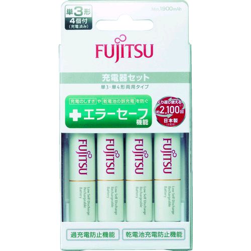 FDKメーカーお問い合わせ：0120-03-0422【特長】●単3形、単4形ニッケル電池・水素充電池の混合充電が可能です。●満充電を検知し充電をストップします。●過充電防止機能付のスタンダード充電器です。●単3形、単4形の混合充電が可能です。【用途】●ゲーム機器●シェーバー●ストロボ●デジカメ●携帯充電器●電動歯ブラシ●ビューティー機器【仕様】●電圧(V)：1.2●付属電池：単3　4本●充電時間：約6時間●幅(mm)：69●奥行(mm)：31●高さ(mm)：131●色：白●電池容量(mAh)：1900●付属充電池【仕様2】●ニッケル水素単3形・単4形両用●AC100-240V対応●付属電池容量：min.1900mAh●単3形/min.1900mAhタイプの充電時間：約6時間●単3形/min.2400mAhタイプの充電時間：約8時間●単4形・min.750mAhタイプの充電時間：約5時間【材質／仕上】●ABS製【セット内容／付属品】●充電器：FCT345F-JP(FX)●スタンダードタイプ　ニッケル水素電池（HR-3UTC） 単3×4本【原産国】中国