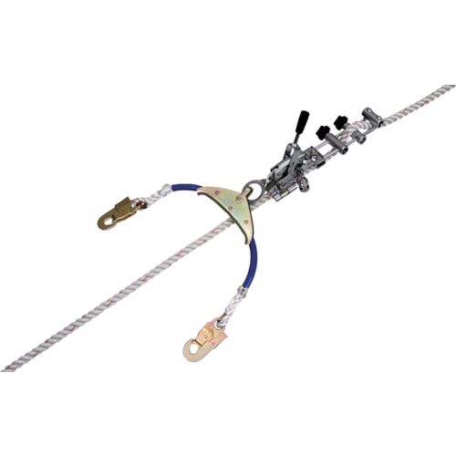 藤井電工メーカーお問い合わせ：0795-48-3360【特長】●親綱に体重を掛けたまま、片手のレバー操作で降下速度を調節しながら作業ができます。●親綱をかむ爪は国内唯一のW押爪です。●親綱への中途挿入が可能です。●ヨーク金具付きでベルトで胴が閉まるのを防ぎます。●フックシンブル（ロープ摩耗防止）は荷をかける為、壊れやすいですが、極太シンブル採用で解消しております。【用途】●傾斜面用ベルト用●傾斜面工事・土木工事・法面工事用です。【仕様】●適用親綱(mm)：16〜18●ロリップ・ベルトは藤井電工(株)製のものを組み合わせてください。【仕様2】●フック有効径：18mm●親綱の径は16mm〜18mmで使用できます。●ロープ(子綱)2本付き。【材質／仕上】●本体およびフック：スチール●ロープ：ナイロン【注意】●避難器具ではありません。●親綱は別売です。【原産国】日本