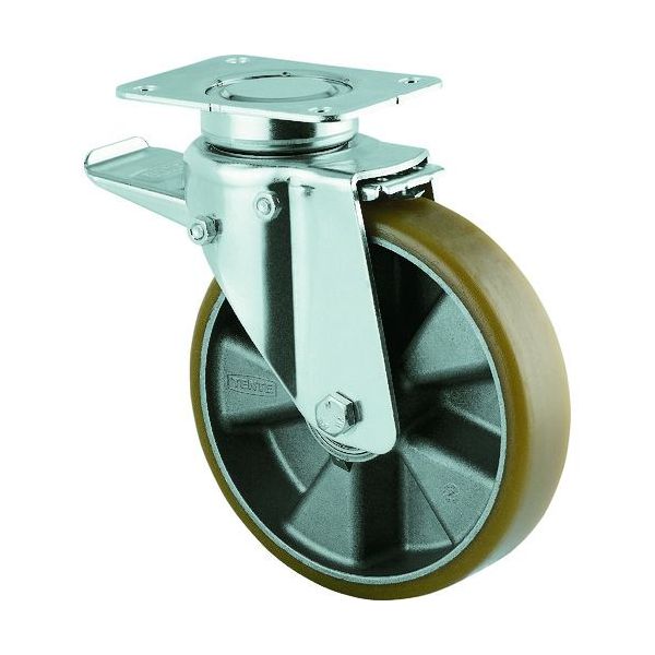 【即納在庫品】「直送」テンテキャスター 3642ITP200P63 CONVEX 重荷重用高性能旋回キャスター“DELTA” ウレタン車輪 φ200自在式 トータルロック付 3642ITP200P63CONVEX