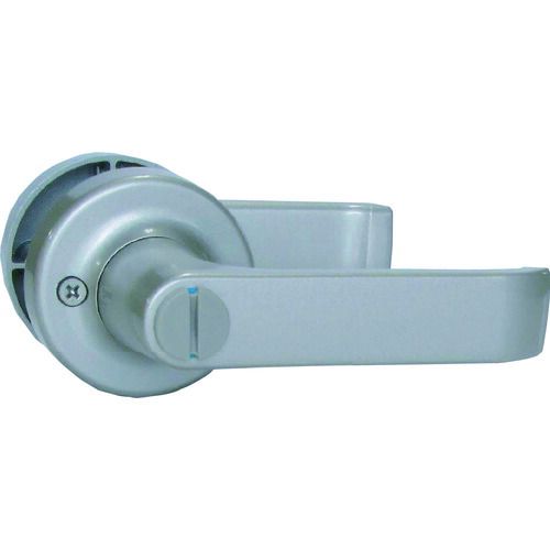 【特長】●ドアノブからレバーハンドルに取り替えることができます。バリアフリー対応に最適です。●暗闇でもキーの差込口をわかりやすくする蓄光シール付きです。(LP、LSのみ）●従来取付いていた丸座の跡を隠すことができるΦ77mmのエスカッション付きです。●レバーを必要以上に回らなくするストッパープレート付きです。●既存の錠ケースを使用するので様々なバックセットに対応します。【用途】●事務所、工場内ドアに。【仕様】●適用扉厚(mm)：25〜40●タイプ：2スピンドルタイプ●取付ビスピッチ(mm)：44（水平方向）●色：シルバー●幅(mm)：26●丸座径(mm)：65●長さ(mm)：110【仕様2】●表示錠用（外側：非常解錠付レバー、内側：サムターン付レバー）●シルバー塗装【材質／仕上】●レバー・丸座：アルミダイカスト●キー：真鍮（ニッケルメッキ）【注意】●適合型式であっても取付ビスピッチが水平方向44mm以外は不適合になります。【原産国】日本