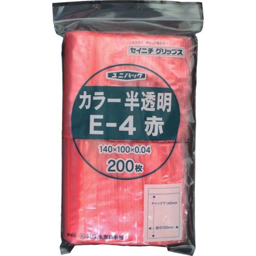 【即納在庫品】「直送」セイニチ E4CR チャック付ポリ袋 ユニパック E−4 半透明赤 ...