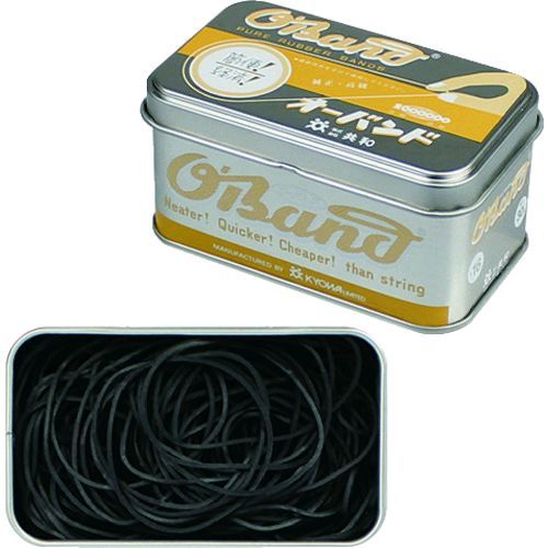 共和メーカーお問い合わせ：06-6532-6171【特長】●新しさと懐かしさが感じられるオーバンドシルバー缶です。●シンプルなデザインでさりげない存在感が魅力的です。●シルバー缶の中にカラフルな輪ゴムが入っています。●カラー全10色のラインナップがあります。●かわいい手のひらサイズの缶です。【用途】●包装、結束などに。【仕様】●色：ブラック●番手：#16●切幅(mm)：1.1●折径(mm)：60●厚さ(mm)：1.1●包装形態：シルバー缶入【仕様2】●内径(mm)：38●缶のサイズ：W92.5×D57×H48mm●1缶の重量：約84g【材質／仕上】●天然ゴム【原産国】日本