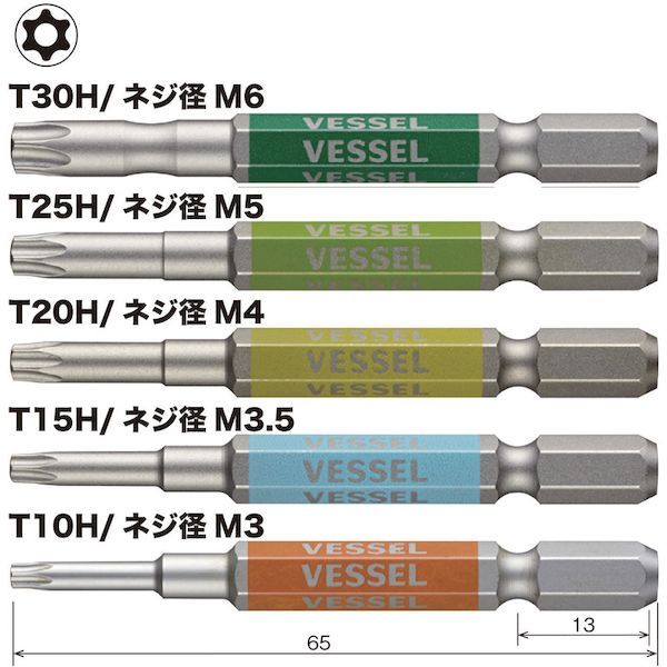 【即納在庫品】「直送」ベッセル VESSEL GS5P-33 剛彩ビット 5本組 片頭トルクス アソート65mm GS5P33 アソート65mm 片頭トルクス剛彩ビット5本組 片頭トルクスト T15H T10H T20H T25H 2