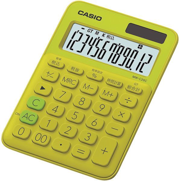 【即納在庫品】「直送」カシオ MW-C20C-YG--N ミニジャスト型カラフル電卓 ライム...