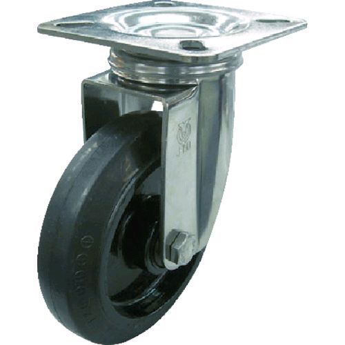 【即納在庫品】「直送」ユーエイ SUSNRJ130 プレート式 自在 ステンレスキャスター ゴム 車輪径130mm Jタイプ SUS−J型 取付寸法82×82 75×75