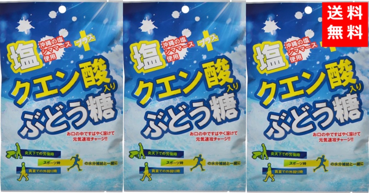 塩 ＋ クエン酸入り ぶどう糖 2g×20粒入×3個セット 優しい甘さとしょっぱさ 携帯しても溶けたり、ベタついたりしない