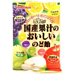 国産果汁のおいしいのど飴（90g）　広島県産レモン 長野県産ぶどう 新潟県産洋梨 青森県産りんご 果汁配合 4つの果実を楽しんで ジューシーで喉スッキリ おやつに 休憩に 早川製菓