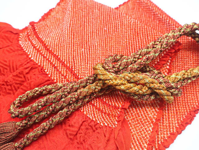 樂天商城 - 【中古】 和装小物 帯締め 帯揚げ セット 帯締 帯揚 振袖用 総絞り 丸組 ねじり 金糸 撚り房 23W-10667【リサイクル】IDnet