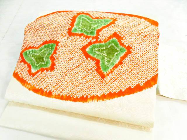 【IDnet】 九寸名古屋帯　太鼓柄　絞り　幾何学模様【リサイクル】【中古】【着】