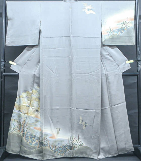 【中古】 リサイクル着物 訪問着 金彩 流水に飛鶴文様 一つ紋 身丈約165cm 裄丈約66cm 24Z-702[仕立て上がり 和服 アウトレット リサイクル着...